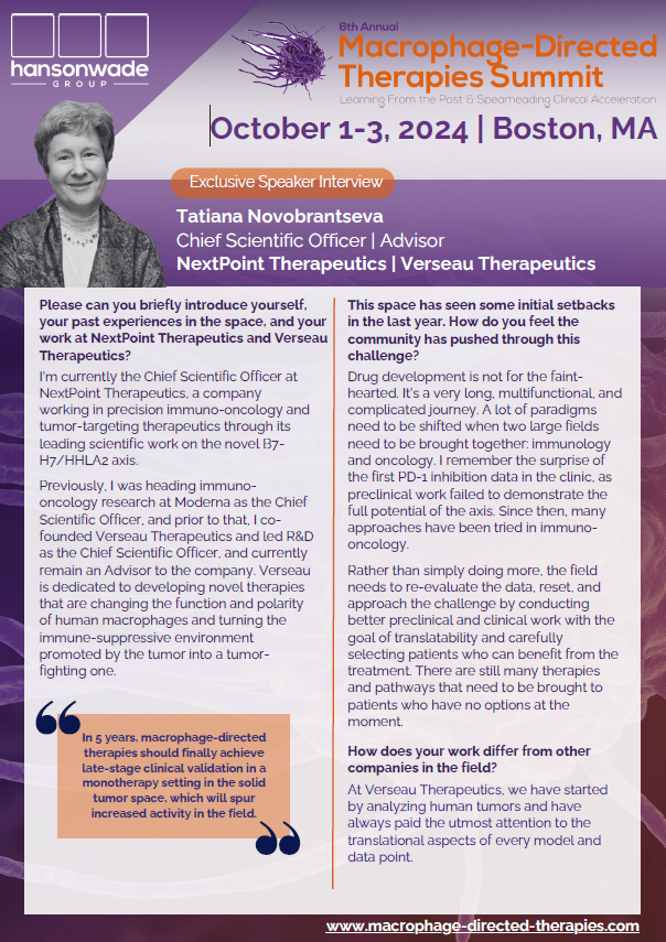 Tatiana Novobrantseva - 6th Macrophage-Directed Therapies Summit - Speaker Interview